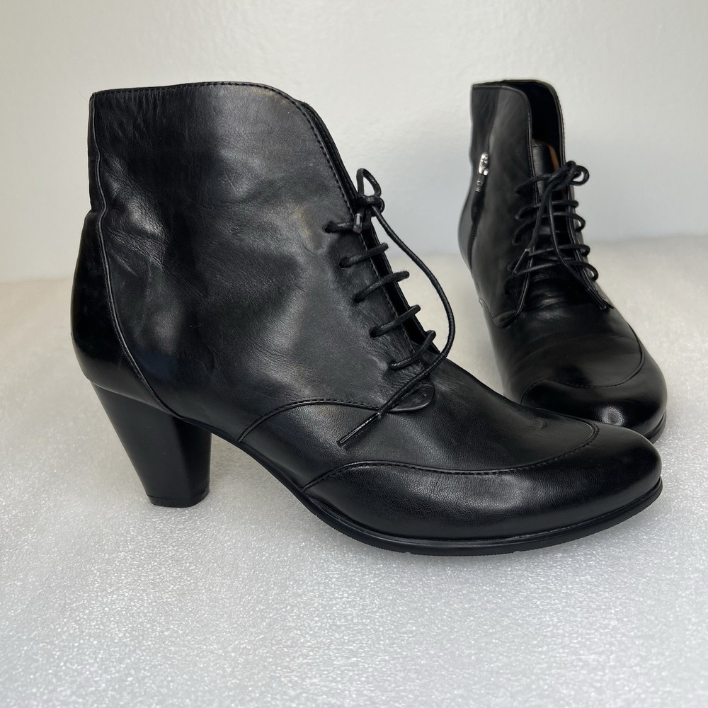 Spring Step Conquer Black Leather Boots 39 8.5  Lace Up Zip Cottagecore ‎ Witchy
